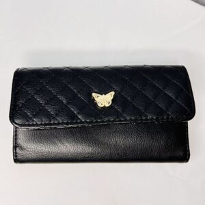 MAX STUDIO Black Gold Butterfly  Snap Trifold Wallet Quilted Design NWOT NICE B4